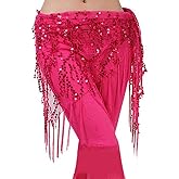 Lauthen.S Women Belly Dance Hip Scarf, Sequin Tassels Triangle Tribal Wrap Skirt Waist Chain