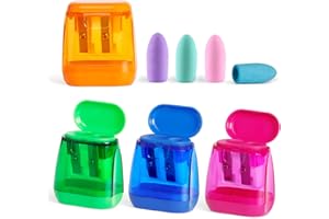 Pencil Sharpeners, Aipker Manual Sharpeners & Pencil Top Eraser Set for Colored Pencils, Colorful Protable Dual Holes Pencil Sharpener with Lid for Kids, Audlts, Artists, Classroom, School & Office