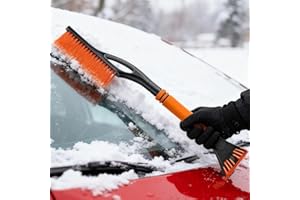 Ice Scraper with Brush, Featuring a Detachable Window Wiper Blade, for Automotive ice and Snow Removal-Orange