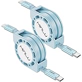 Minlu Retractable USB C to USB C Cable(4FT, 2Pack),100W USB Type C to C Charger Cord Fast Charge for iPhone 16/15 Series,MacBook Pro 2020,iPad Air 4,Samsung UItra/S24/S23 etc