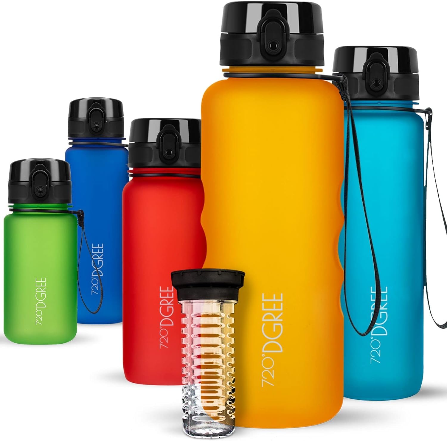 720°DGREE Water Bottle “uberBottle“ - 1.5 L softTouch +Fruit-Infuser - BPA-Free Tritan, Leakproof, Reusable Drinking Bottle - Sports Bottle for Gym, Running, Fitness, Hiking, Travel, School, Office