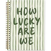 WXHUM Trendy Preppy Sage Green Notebook Journal for Women Girls, Positive Affirmation Jouranling Notebooks for Work Office School Supplies, How Lucky Are We Notbook, 5.5x8.3