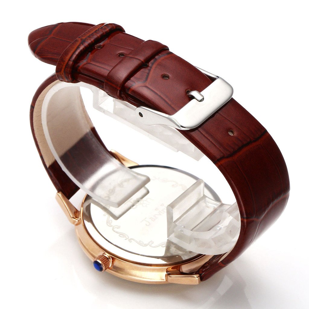 JSDDE Uhren,Elegant Frauen Armbanduhr Einfach Skala Damenuhr Echtleder Armband Rosegold Analog Qaurzuhr J626M,Braun