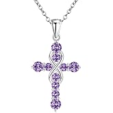 LEXLUNE Infinty Cross Pendant Necklace For Women, S925 Sterling Silver Birthstone Pendant Necklace, Christian Birthday Gifts for Women