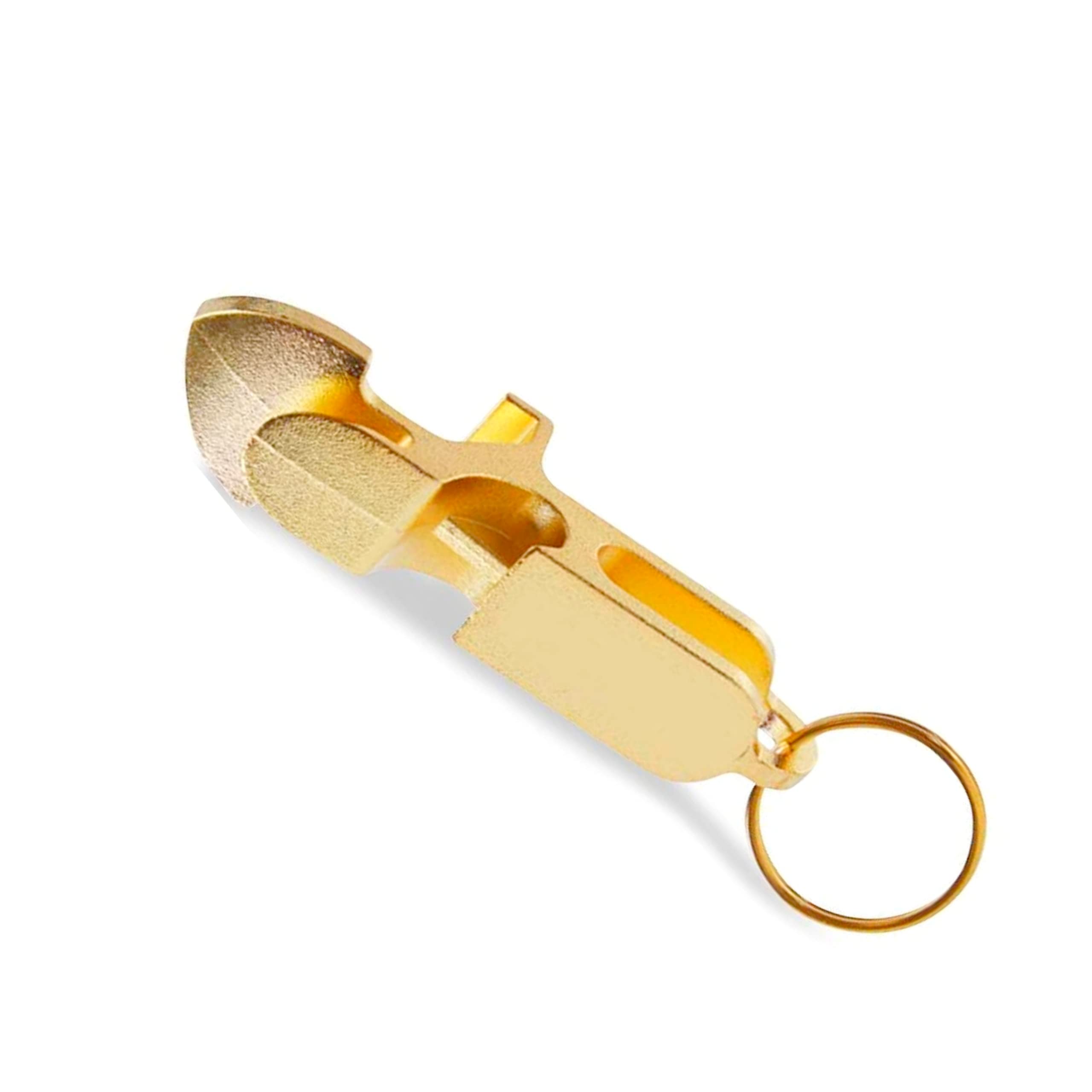 Metal Beer Shotgun Keychain & Bottle Opener, Shotgunning Tool, and Tap Opener - All in One Key Ring Gadget for Beers & More - Alcohol Drinking Game Bottle Tool (Gold)
