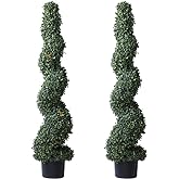 4' Spiral Boxwood Topiary Trees Artificial Outdoor Plants in Plastic Pot Front Porch Plants Set of 2