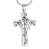 Minicremation Cremation Jewelry Cross Butterfly Urn Ashes Necklace for Women Men Loved One Memorial Ash Pendant for Human/Pet Funeral Keepsake Memorial Necklace