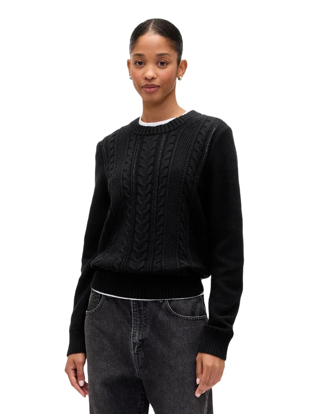 GAP Womens Cable Crewneck Sweater True Black V3 M