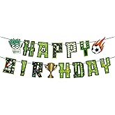 Soccer Happy Birthday Banner, Pre-Strung Football Themed Garland Party Decorations for Kids Boys Girls Sports Theme Birthday Party Decoration Decor Supplies