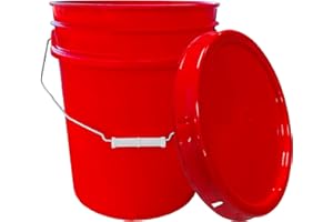 MKS PLASTICS 5 Gallon Bucket & Lid - 90 Mil All Purpose Pail - Made in The USA - Food Grade - Contains No BPA Plastic - Recyclable (1, Red)