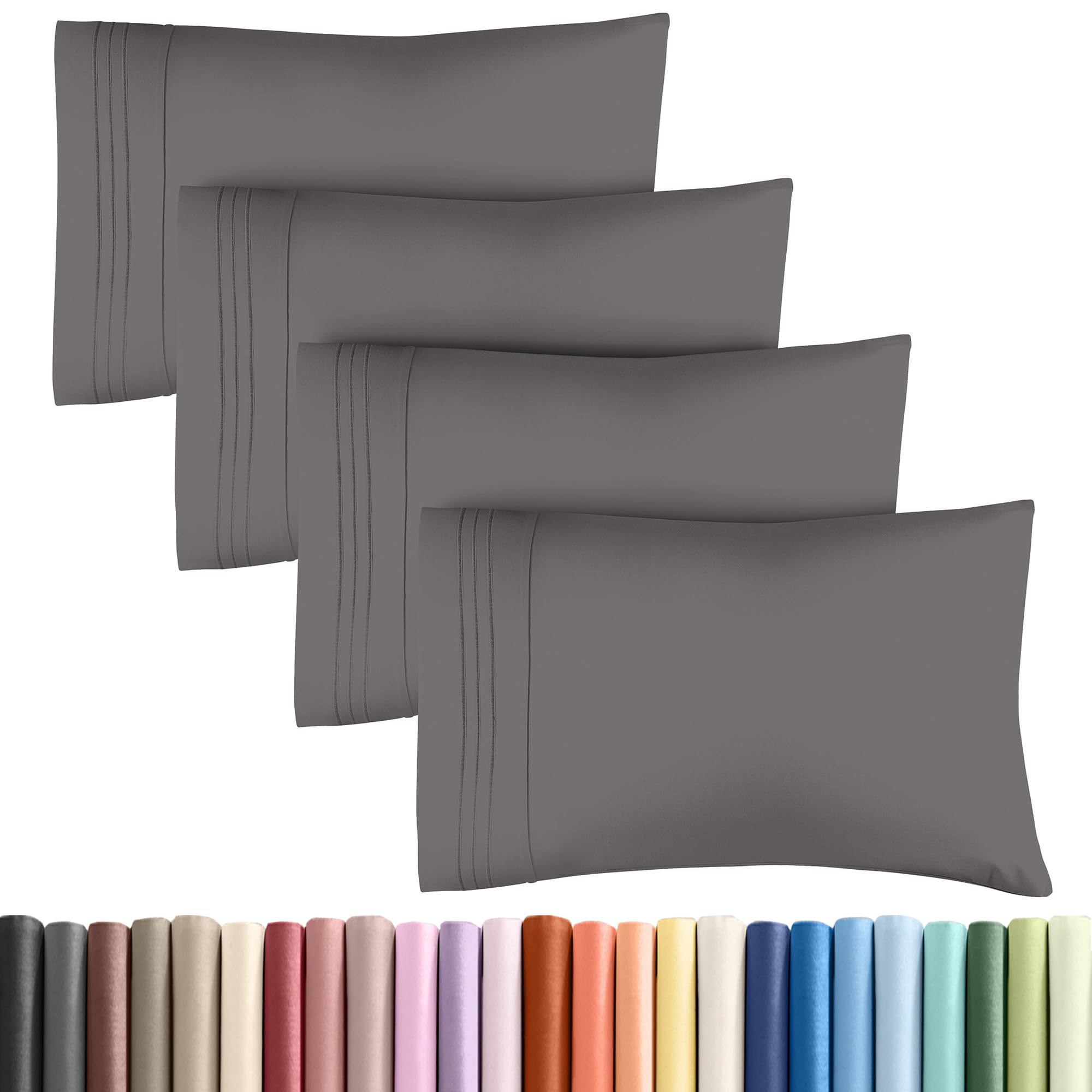 Photo 1 of **GREEN** Queen Pillow Cases Set of 4 - Ultra Soft Hotel Quality Pillowcase Covers - Comfy, Cozy & Wrinkle Free - Shrinkage, Stain & Fade Resistant - Machine Washable Pillow Protectors - 4 Piece Set - Dark Grey