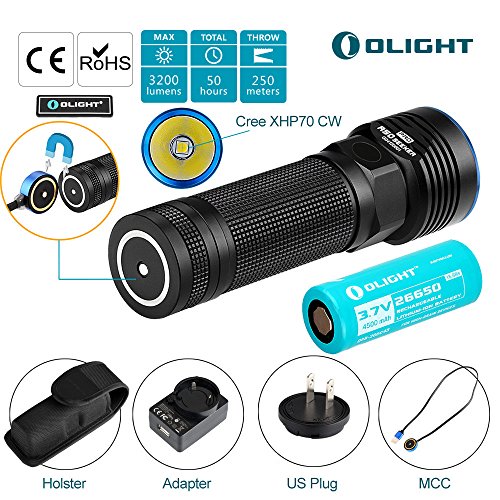 Bundle: Olight R50 Pro Seeker Police Tactical Flashlight Military Grade Law Enforcement EDC Light Cree XHP70 Cool White LED 3200 Lumens Powered by 4500mAh Lithium Rechargeable Battery w/Olight Patch Bundle: Olight R50 Pro Seeker Police Tactical Flashlight Military Grade Law Enforcement EDC Light Cree XHP70 Cool White LED 3200 Lumens Powered by 4500mAh Lithium Rechargeable Battery w/Olight Patch