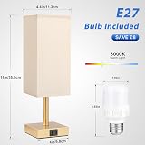 Aooshine Bedside Lamp 3-Way Dimmable USB C USB A Ports Gold Shade view 8