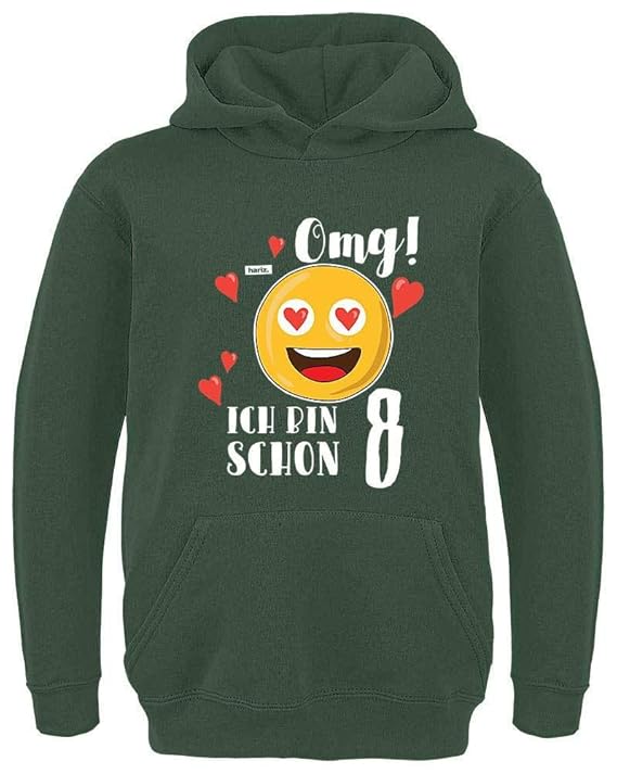 HARIZ Kinder Hoodie OMG Ich Bin Schon Acht Emoji 8 Geburtstag Kinder Geschenkidee Inkl. Geschenk Karte