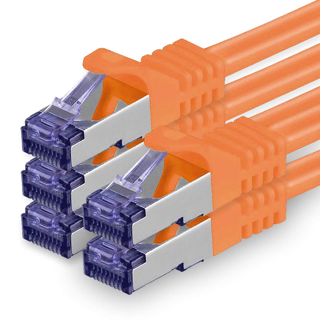 1aTTack.de Cat.7 network cable 0.5m - orange - 5 pieces - Cat7 patch cable (SFTP/PIMF/LSZH) raw cable 10 Gb/s with Rj 45 connector Cat.6a - 5 x 0.5 meter orange