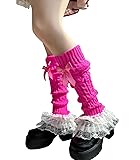 Leoparts Women's Knit Leg Warmers Y2K Bow Lace Trim