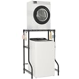 ULIFHOME U16 Upgraded Washer Dryer Stacking Rack for Narrow Laundry Room and Bathroom, Metal Over Washer and Dryer Storage Shelves for Saving Space, 29.5" W x 23.6" D x 53.1" H, Black
