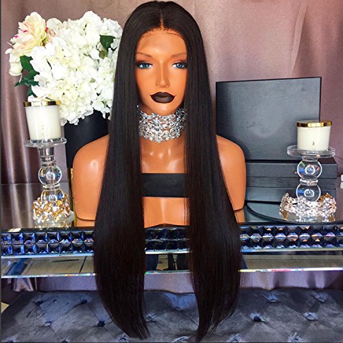 Human Hair Straight 100% Real Hair Brazilian Hair Glueless Lace Front Wig Size:24Inch - Thumbnail 6