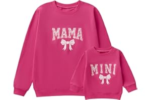 WINIODER Mommy and Me Matching Outfits Cute Bow Mama and Mini Long Sleeve Crewneck Sweatshirt Tops Mother Baby Matching Clothes