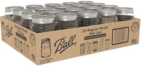 Ball Glass Canning Mason 16 oz Regular Mouth Jars, 20 ct with Lid Set, Ideal for Food Canning, Country Wedding Favors, Shower Favors, Beverage Glass (20 Count Clear)