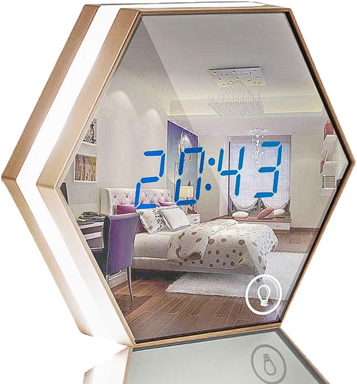 Mirror Electronic Alarm Clock Small Night Light Make Up Mirror， 3 Sets of Alarm Snooze Function Clock Temperature Display USB Charging Luminous Digital Clock Mute Bedside Clock