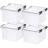 IRIS USA WeatherPro File Box Organizer, Letter/Legal, 32 Qt. 4-Pack, Clear | Organize important documents with water-resistant protection, secure latches, and stackable design for home or office storage