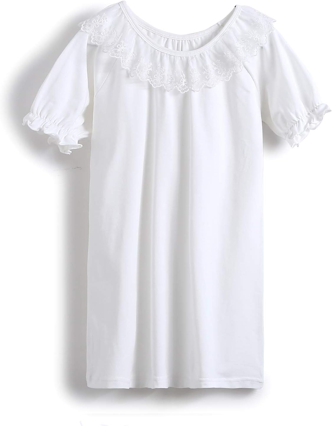 Girl's Nightgowns Round Collar Sleepwear Cotton Puff Lace Princess Nightdress Pure 3-16 Years