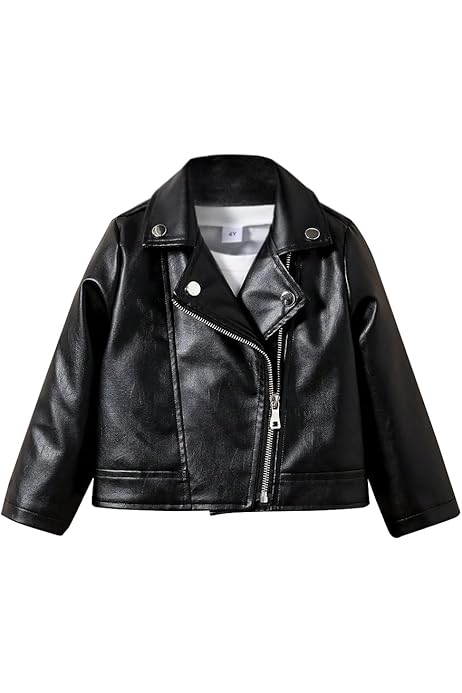 Chamarra Piel Niño Chaqueta De Cuero Negro Para Niños, Abrigo De
