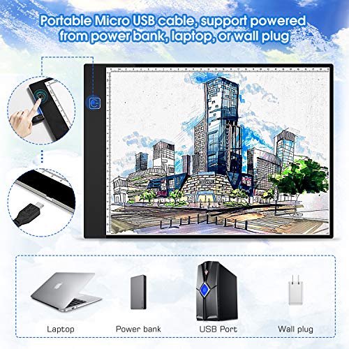 A4 Light Pad,Norbase Ultra-Thin Portable Tracing LED Copy Board Table,Adjustable USB Power Light Box Tracer for Drawing,Sketching,Animation,Stenciling,Calligraphy with 12 Color Pencils - Thumbnail 3