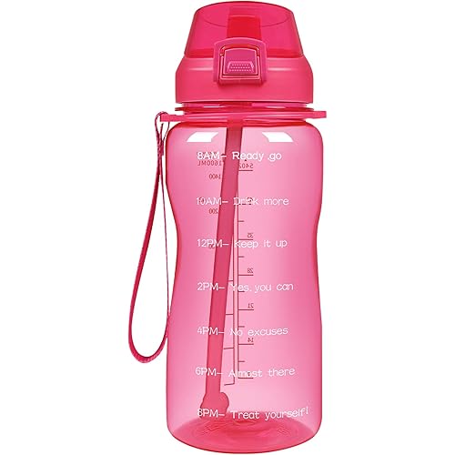 YIREN Half Gallon Water Bottle with Straw and Motivational Time Marker 64oz Large Capacity Leak Proof BPA Free Fitness Sports Water jug