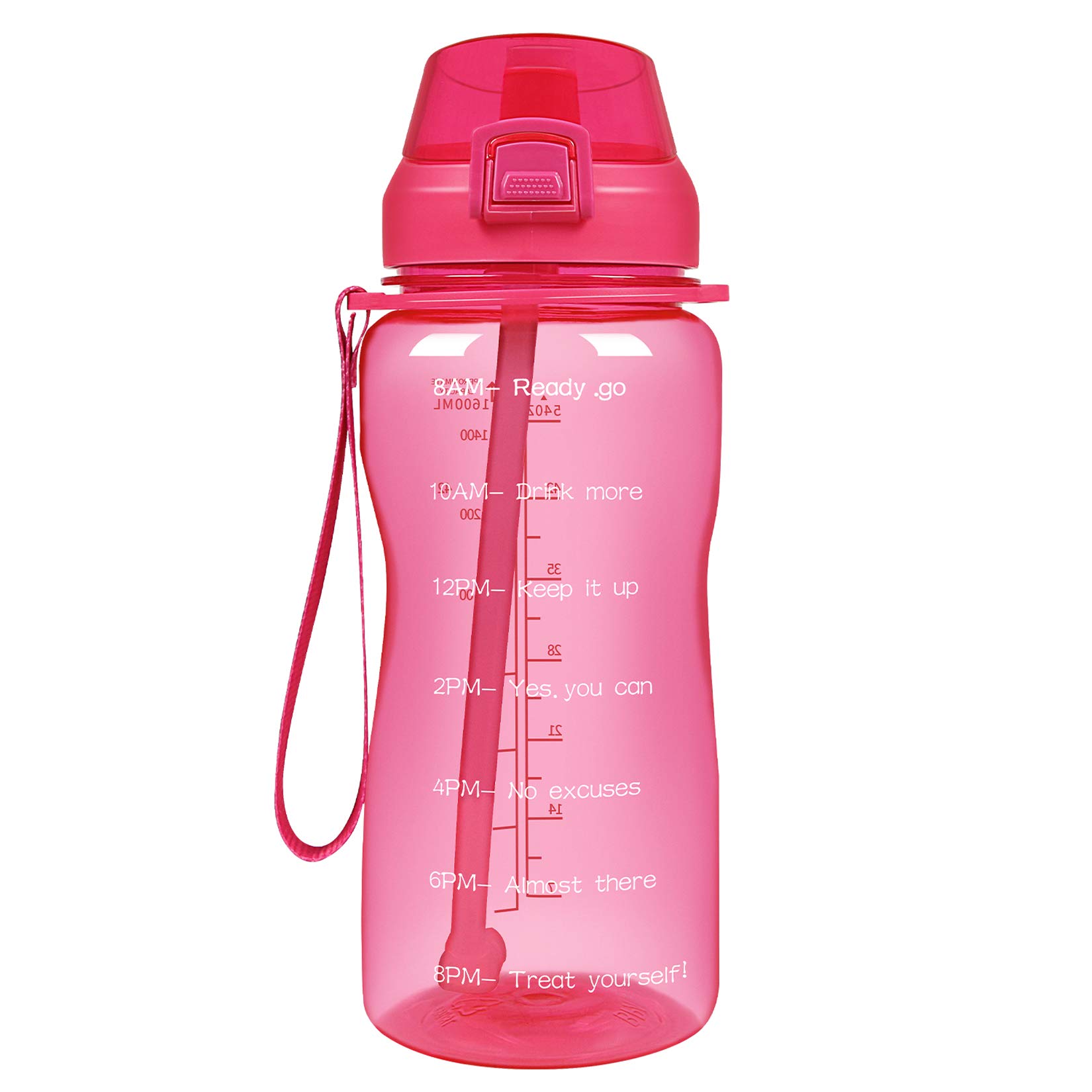YIREN Half Gallon Water Bottle with Straw and Motivational Time Marker 64oz Large Capacity Leak Proof BPA Free Fitness Sports Water jug