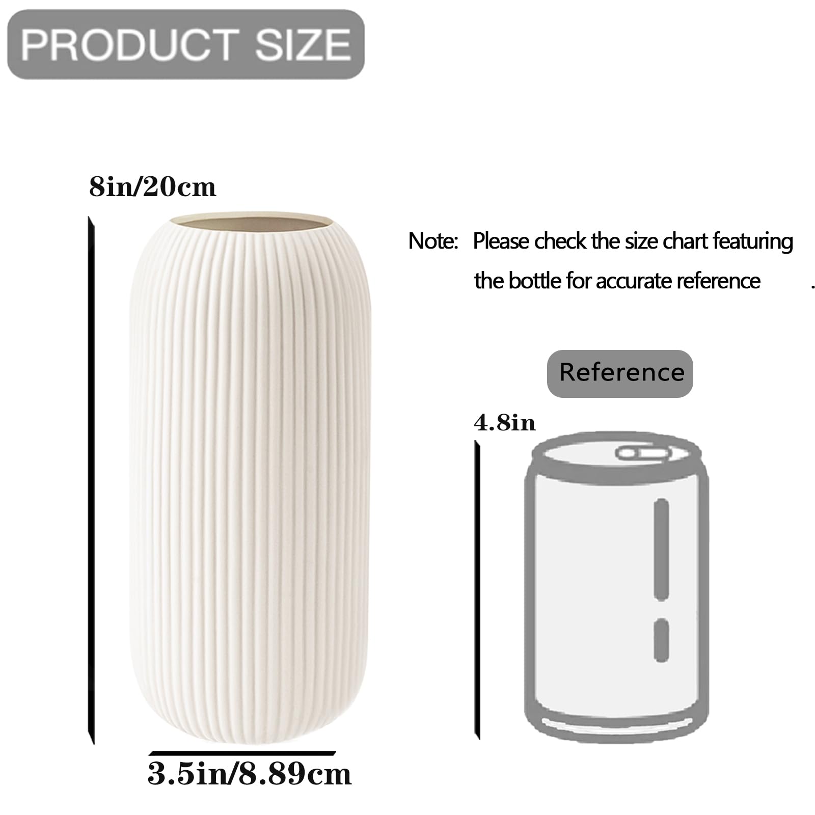 White Ceramic Vase for Flowers, 8 INCH Flower Vase Modern White Vase Home Decor, Small Vase, Ribbed Textured Vase for Pampas Grass Decorative Vase, for Farmhouse Coffee Table Bookshelf Home Living - Image 5