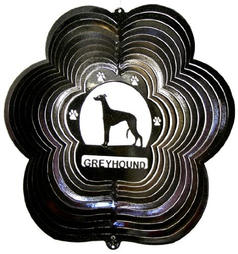 Stainless Steel Greyhound Dog - 12 Inch Wind Spinner, Black
