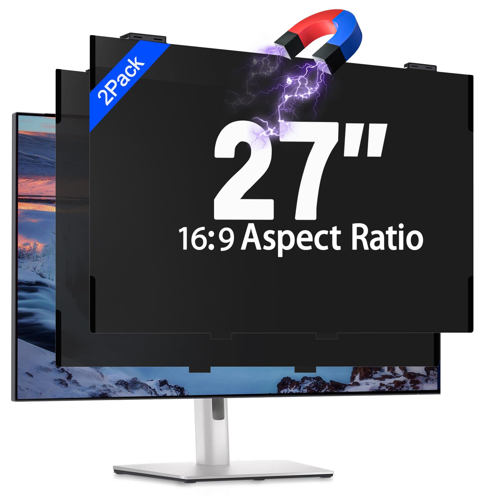 Photo 1 of 2 Pack 27 Inch Magnetic Computer Privacy Screen Filter for Monitor 16:9 Aspect Ratio, Removable Hanging Privacy Screen Shield, Anti Blue Light Filter, Anti-Glare Protector