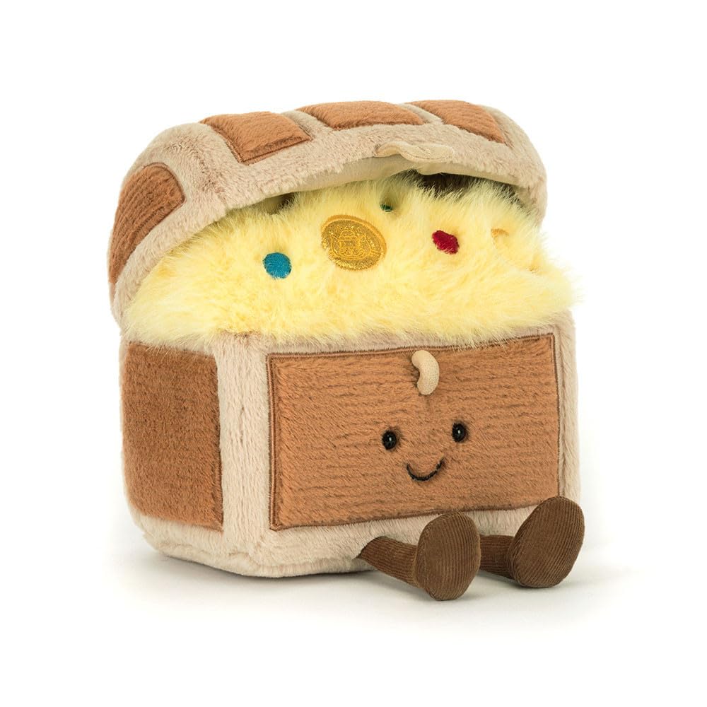 Jellycat Amuseable Treasure Chest, Soft Plush, 19 cm x 17 cm x 11 cm, Yellow and Brown