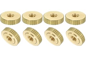 uxcell Knurled Thumb Nuts, 8Pcs M4 x D12mm x H3.5mm Brass Flat Head Through Hole with Collar Flat Head Through Hole Round Knobs Fasteners for 3D Printer Parts, Machine Tools