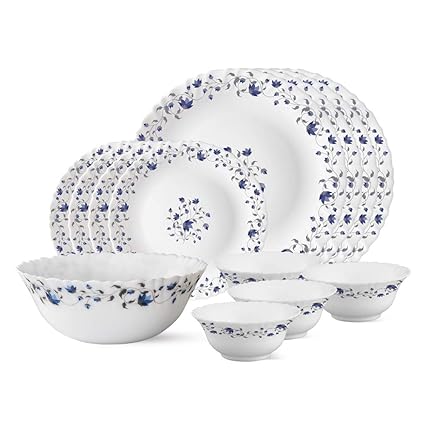 Larah by Borosil Helena Opalware Dinner Set, 13-Pieces, White