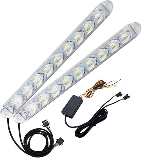 Amazon Co Jp ミリモット 2ピースled車drlデイタイムランニングライトオートヘッドライト ストリップ防水フローホワイトターンシグナルイエローデイライト12v Color Temperature 9 Led Emitting Color White Shell ホーム キッチン