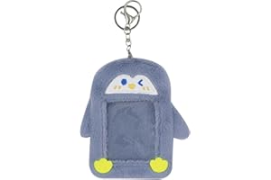 CAVIOTESS Fuzzy Plush Kpop Photocard Holder with Keychain, Cute Animals Photo Sleeve Bank ID Credit Card Holder Stationery