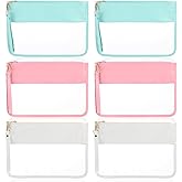 6 Pieces Clear Zipper Pouch for Travel Nylon Makeup Bag Waterproof Snack Stuff Pouches Cute Purse Cosmetic Bags for Women Girls Gifts (Pink, White, Blue)