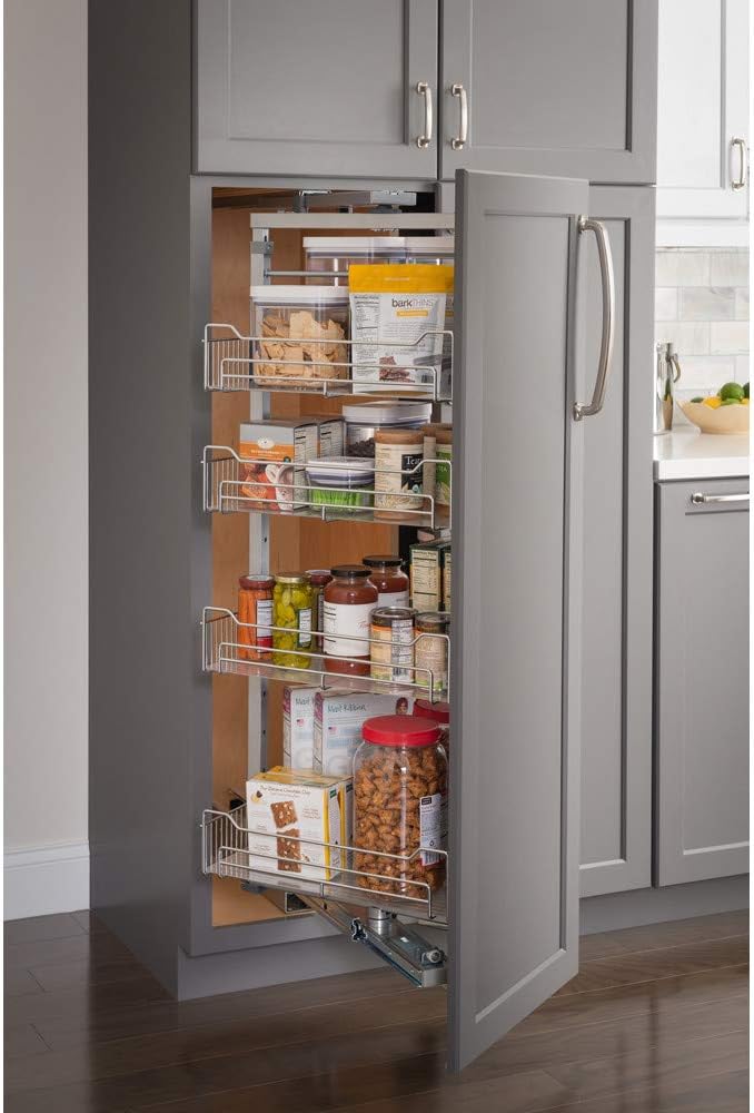 Amazon Com 15 Chrome Wire Pantry Pullout With Swingout Feature Rotates Full 90 Degrees Kitchen Dining