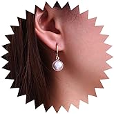 Iaceble Boho Gold Round Pearl Drop Earrings Circle Pearl Dangle Earrings Single Pearl Earrings Circle Pearl Hoop Earrings Jewelry for Women