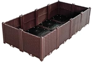 BAOYOUNI Rectangular Planter Box Plastic Raised Garden Bed Kit Double Row Indoor Outdoor Vegetables Herbs Flowers Succulents Gardening Grow Container Space Saving, Brown