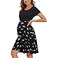 WOOXIO Women's Short Sleeve Maternity Dress Patchwork Pregnancy Clothes with Pockets