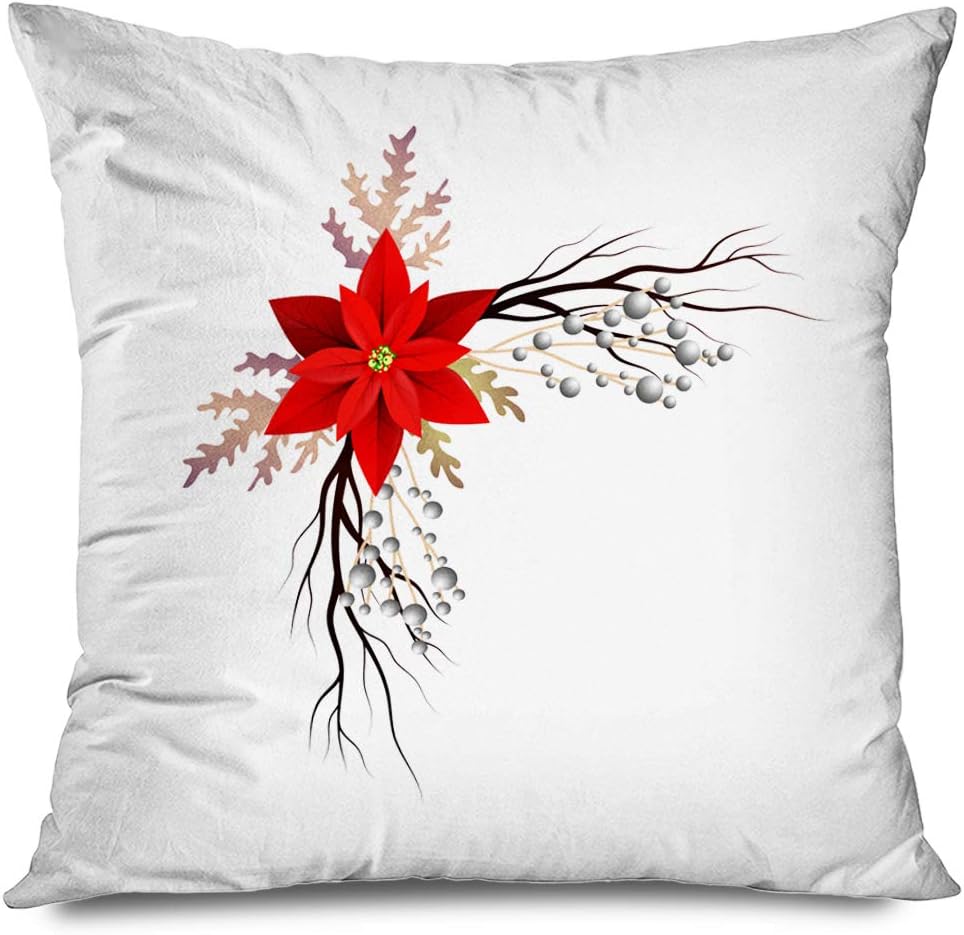 Ahawoso Throw Pillow Cover Square 20x20 Inch Leaf Merry Year Element Christmas Xmas Decoration Retro Isolated Nature Nobody Holidays Pointsetta Decorative Zippered Pillowcase Home Decor Cushion Case