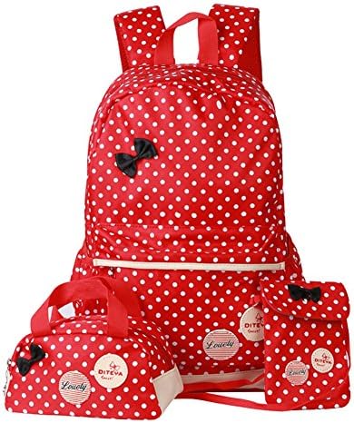 Polka Dot 3pcs Kids Book Bag Purse School Backpack Water Repellent Girls Teen
