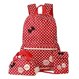 Polka Dot 3pcs Kids Book Bag Purse School Backpack Water Repellent Girls Teen