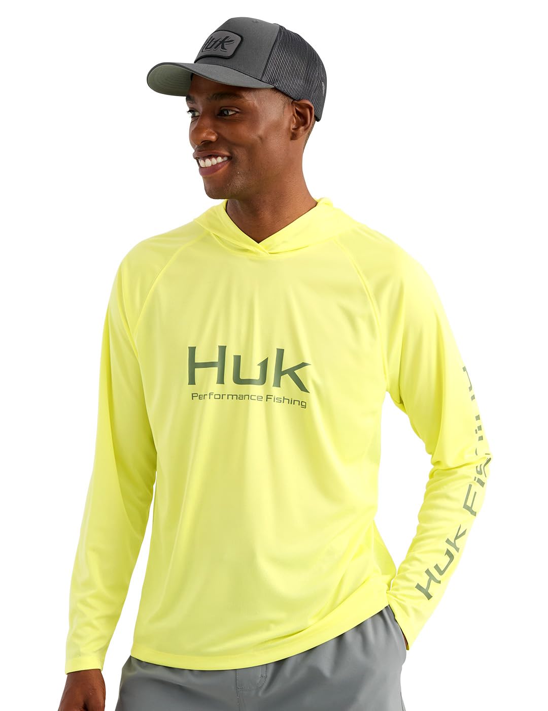 HUK Mens Pursuit Vented Long Sleeve Hoodie, Fishing Shirt with Hood, Vintage Chartreuse, Large Image