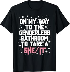 Funny Pronoun On My Way To Genderless Bathroom Take She/It T-Shirt