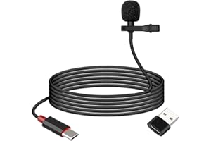 GELRHONR USB C Lavalier Microphone, Type-C Lapel Microphone Wired with USB A Adapter, 48kHz/24bit High Resolution Noise Reduc
